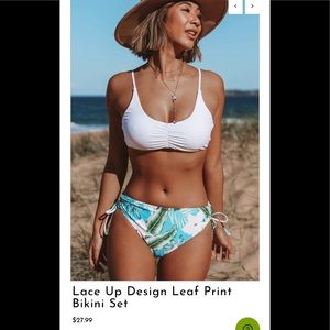 Lace Up Design Leaf Print Bikini Set